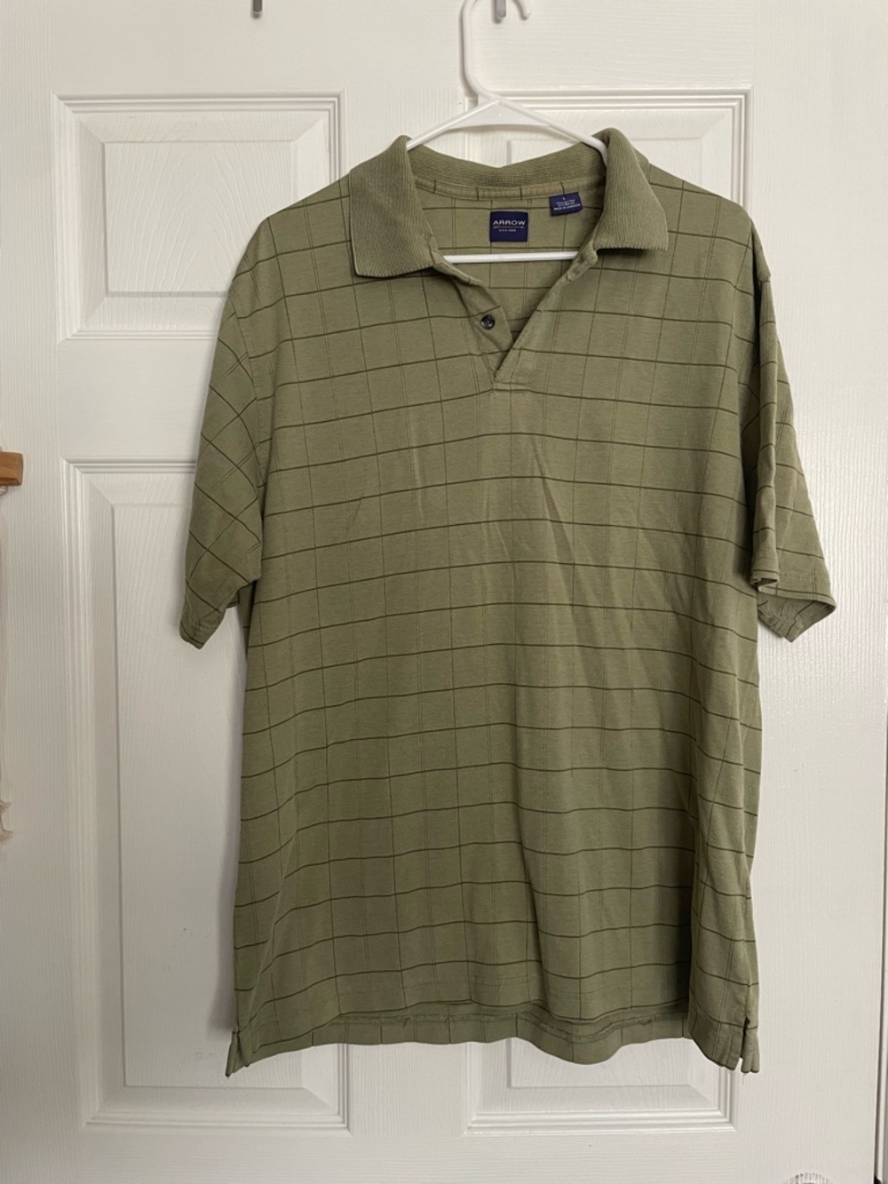 Arrow Men’s Size Large Olive Green Windowpane Polo
